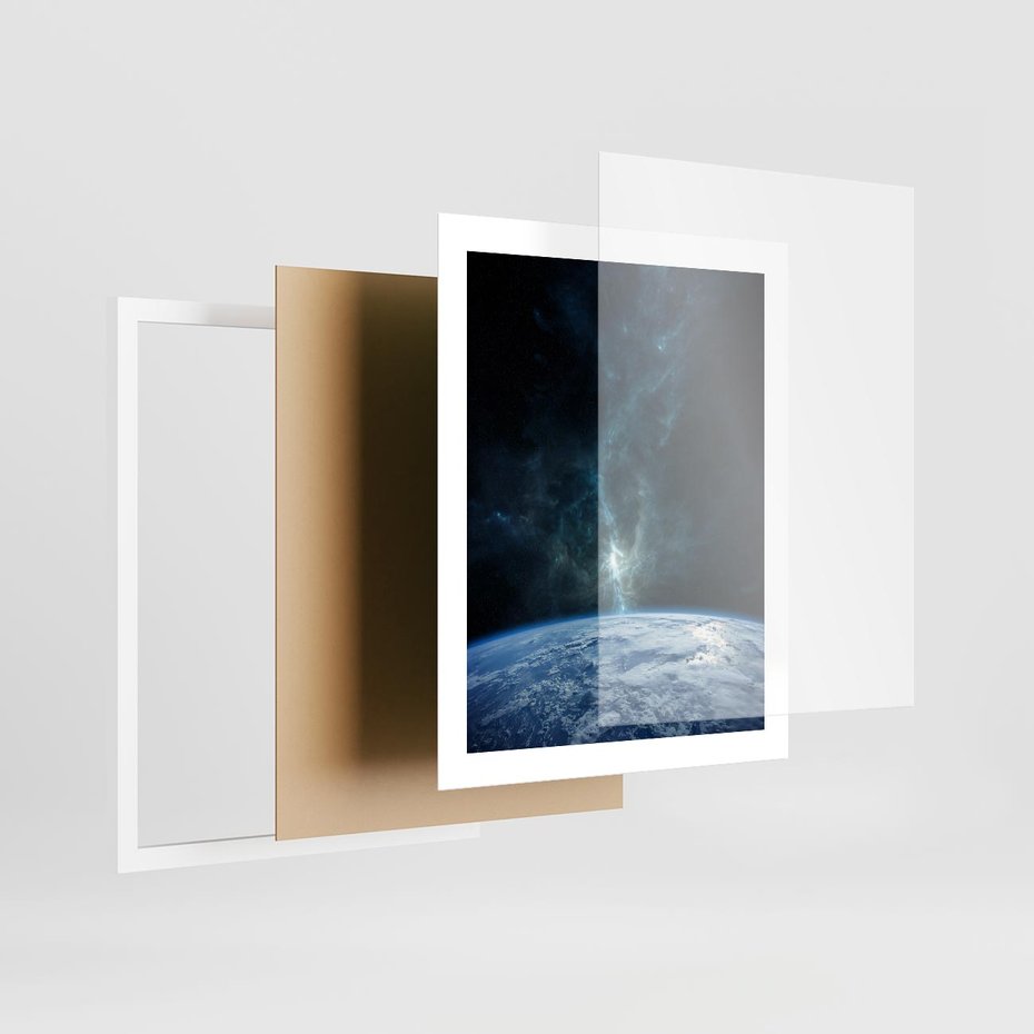 Plakat w ramie 40x50 - Wędrówka przez galaktyki - ziemia, kosmos - rama biała