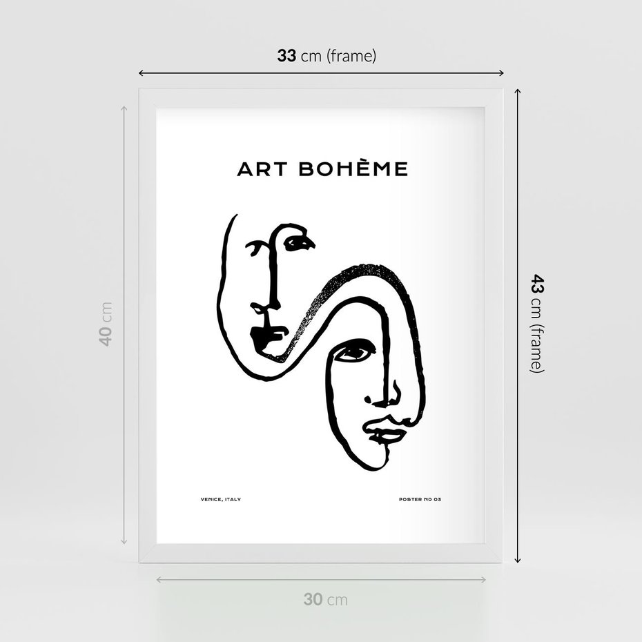 Plakat w ramie 30x40 - Rozbijające Granice Boho - boho sztuka, twarze - rama biała