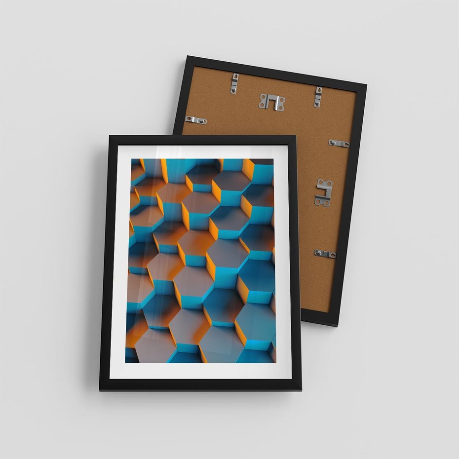 Plakat w ramie 30x40 - Trójwymiarowa Gra - geometryczna, 3D - rama czarna