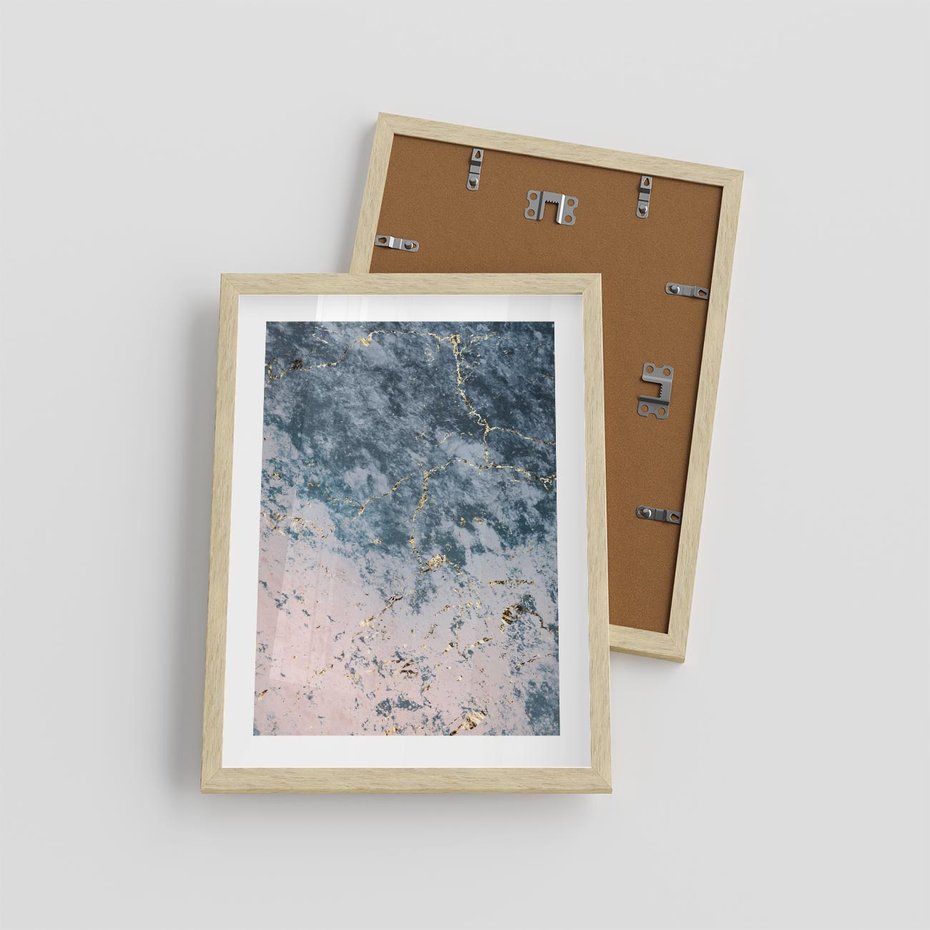 Plakat w ramie 30x40 - Elegancja i Wyrafinowanie - marmur, złoto - rama drewno