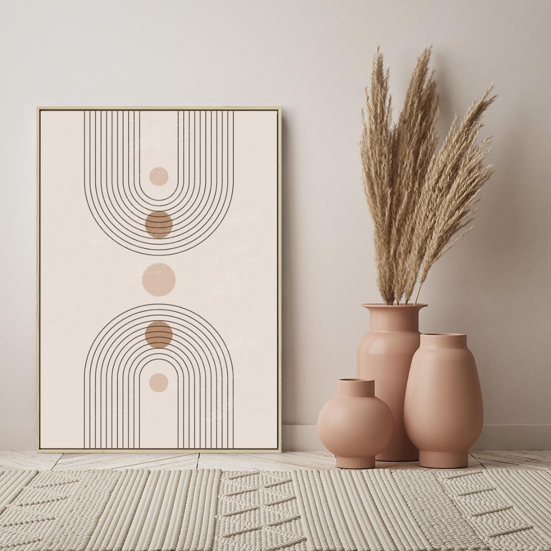 Obraz w ramie 80x120 - Zgeometryzowane Wizje - boho plakat, minimalizm - rama drewno