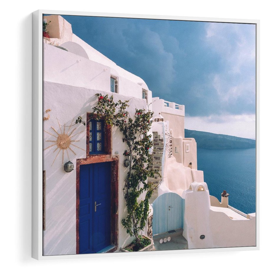 Obraz w ramie 50x50 - Urok Greckiej Wyspy - Santorini, Grecja - rama biała