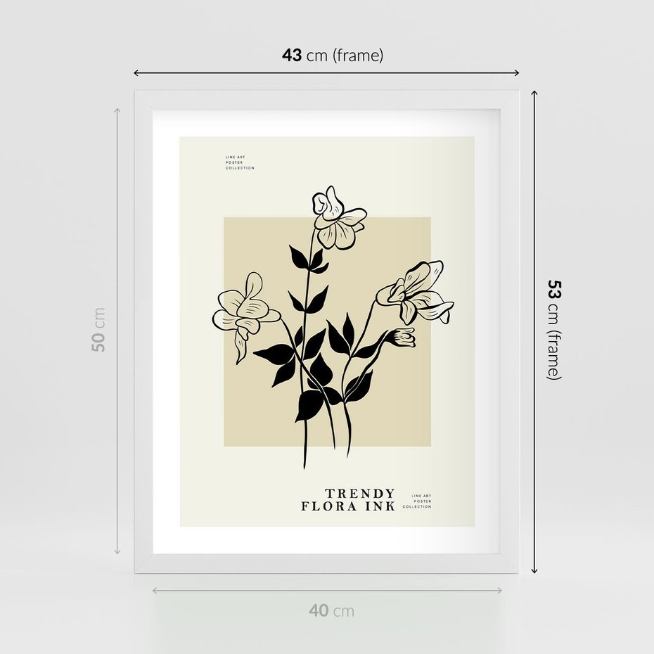 Plakat w ramie 40x50 - Malowane szkicowe tęsknoty - kwiaty, typografia - rama biała