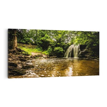 Obraz na płótnie 140x70 - Magia wodospadu w lesie - wodospad, las