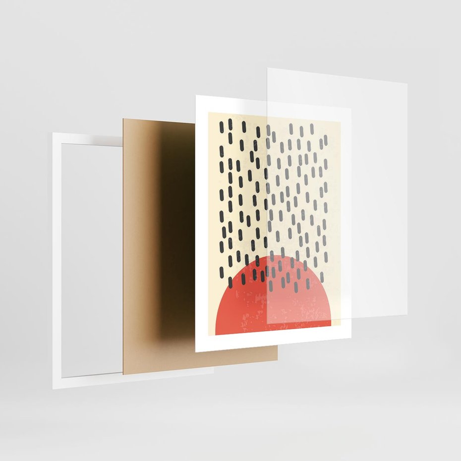 Plakat w ramie 40x50 - Czerwona Abstrakcja: Grafika z Wyrazistym Kołem - abstrakcja grafika, czerwone koło - rama biała