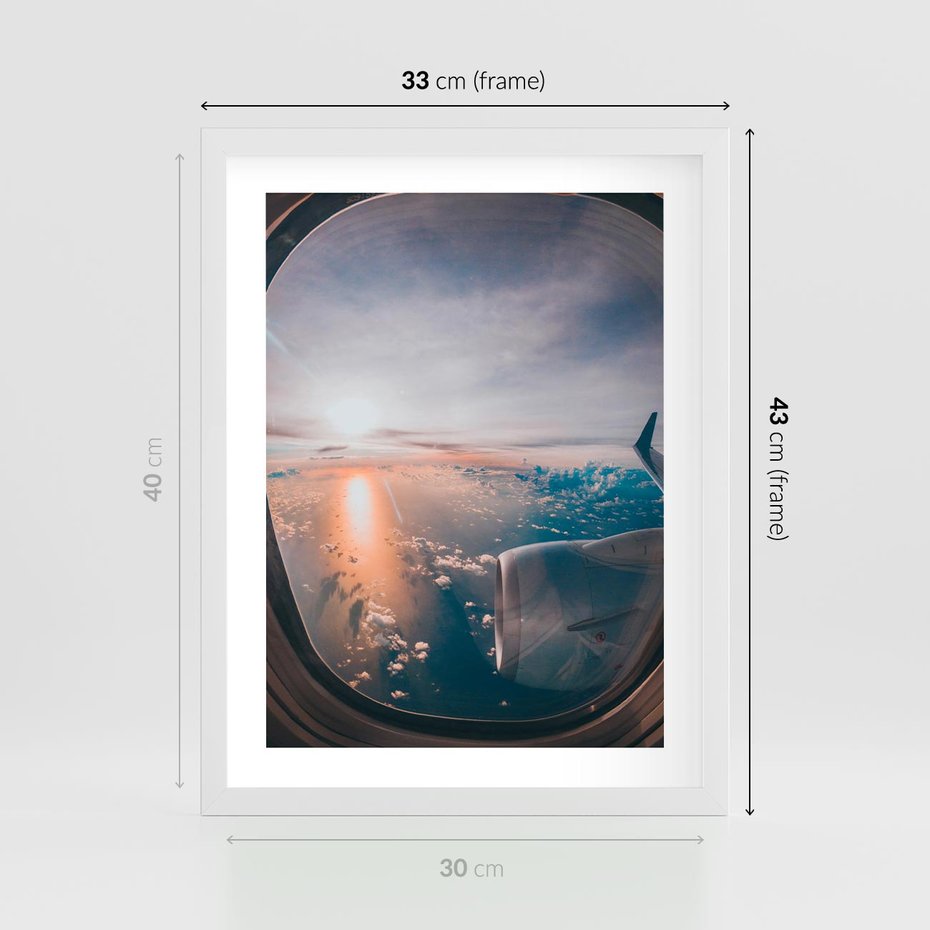 Plakat w ramie 30x40 - Widok z Góry - fotografia, zdjecie z okna samolotu - rama biała