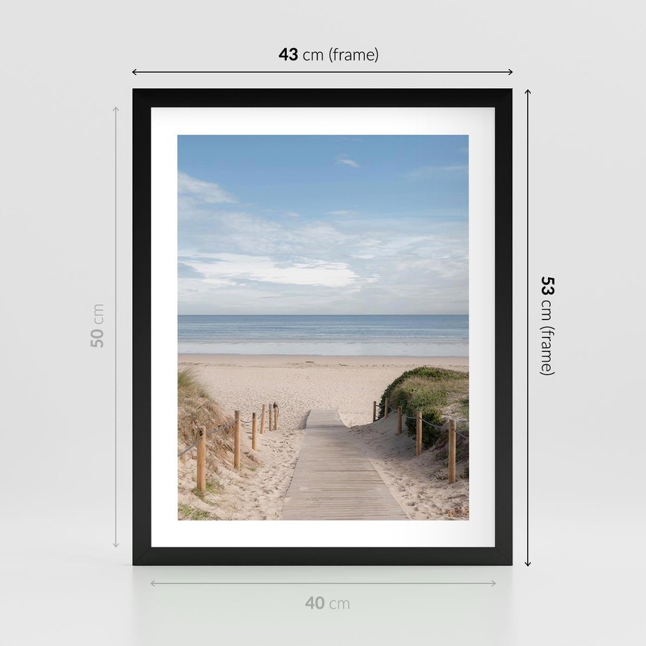Plakat w ramie 40x50 - Plażowy pomost - plaża, pomost - rama czarna
