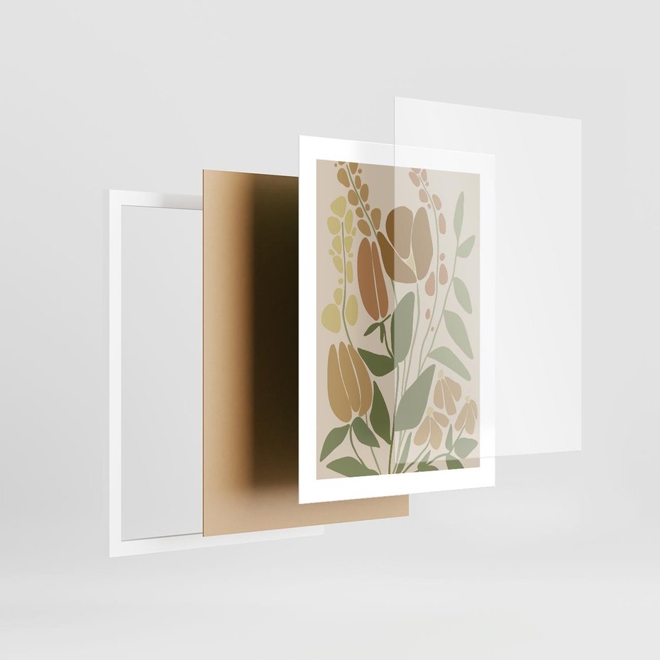 Plakat w ramie 30x40 - Beżowo i Roślinnie - nowoczesny plakat, roślinność - rama biała