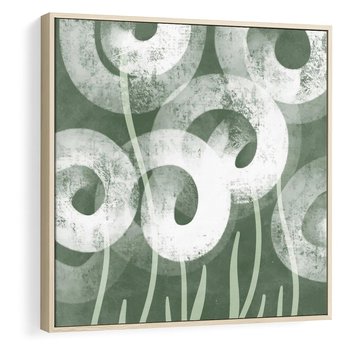 Obraz w ramie 50x50 - Spokojne Plamy Natury - zielony plakat, roślinne motywy - rama drewno