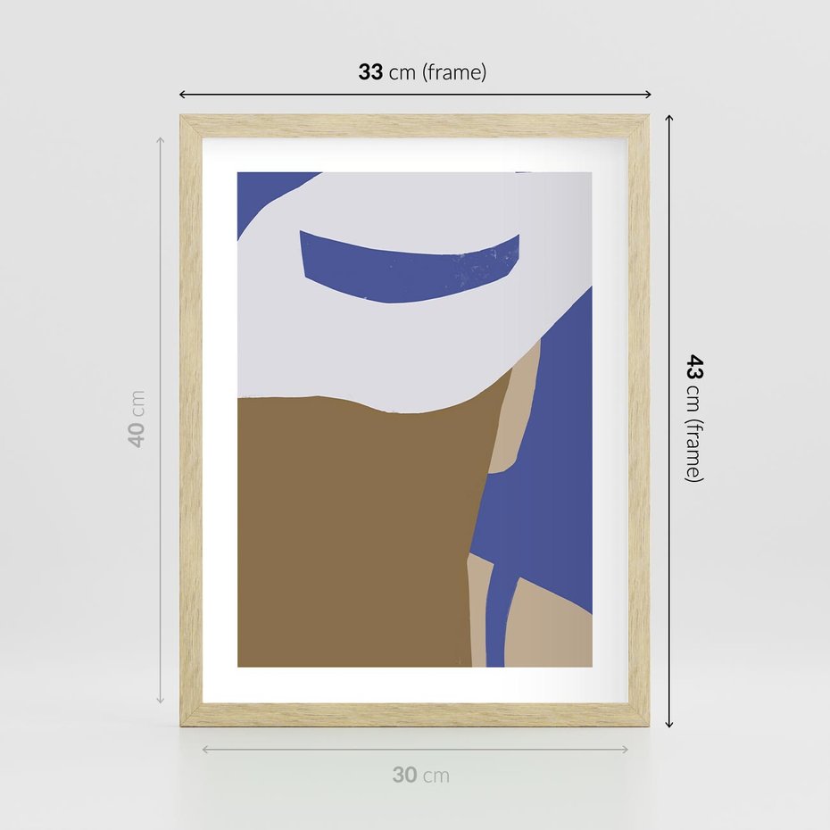 Plakat w ramie 30x40 - Kobiecy Wiatr - plakat retro, kobieta w kapeluszu - rama drewno