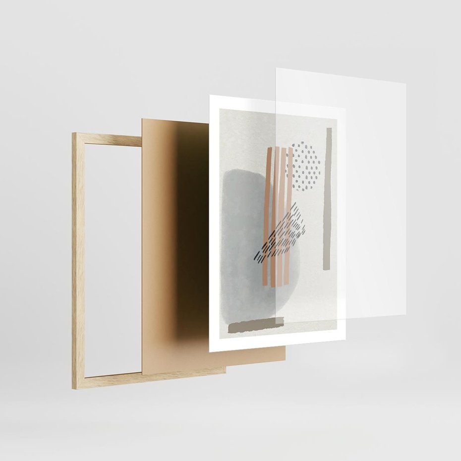 Plakat w ramie 50x70 - Nowoczesna Abstrakcja: Delikatne Beże - abstrakcja, nowoczesna sztuka - rama drewno