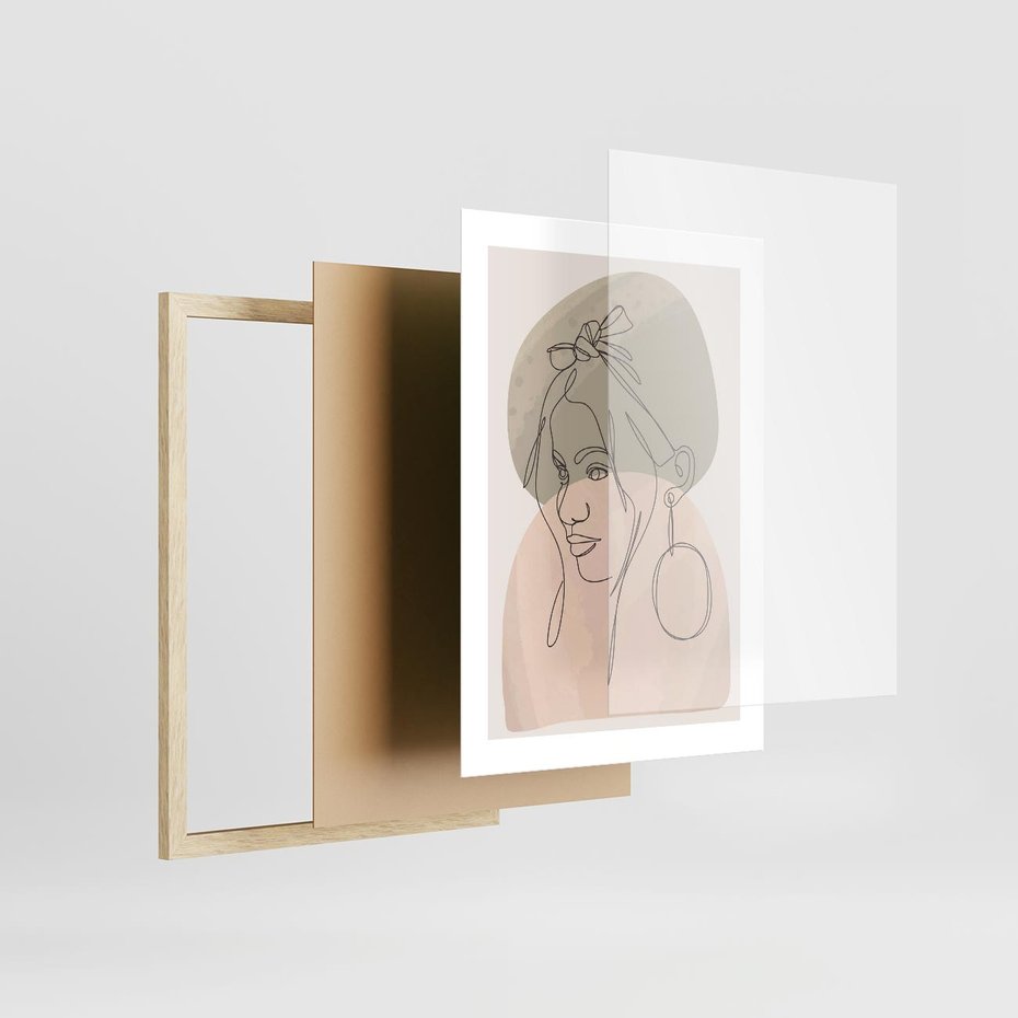 Plakat w ramie 30x40 - Kobieta w Linii: Akwarelowa Harmonia - kobieta one line, grafika - rama drewno