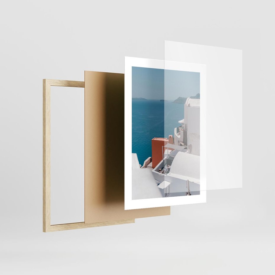 Plakat w ramie 30x40 - Magiczna Wyspa na Twojej Ścianie - Santorini, wyspa - rama drewno