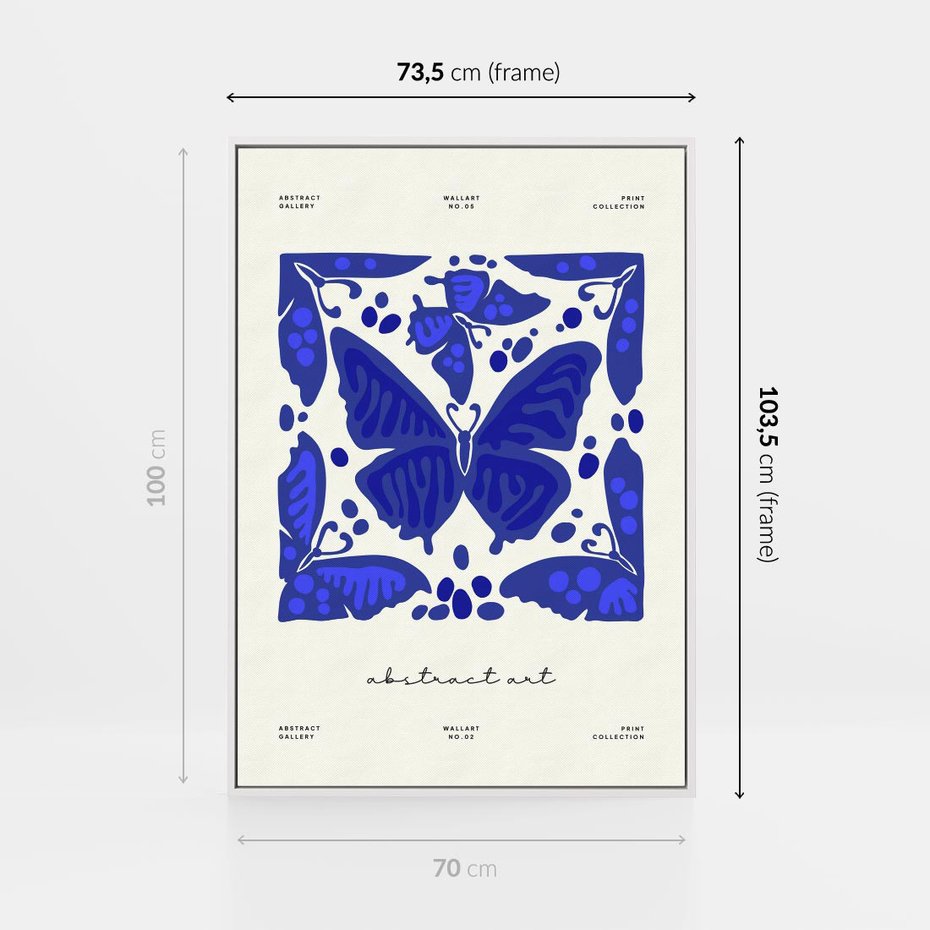 Obraz w ramie 70x100 - Wibracje Wnętrza - nowoczesny plakat, odcienie błękitu - rama biała