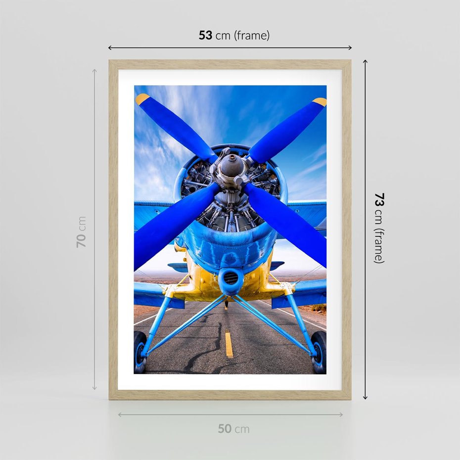 Plakat w ramie 50x70 - Śmigłowiec indygo - samolot, śmigło - rama drewno