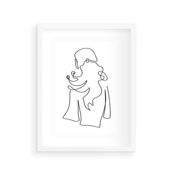 Plakat w ramie 50x70 - Zaklęte Linie - szkic kobiety, jedną linia - rama biała