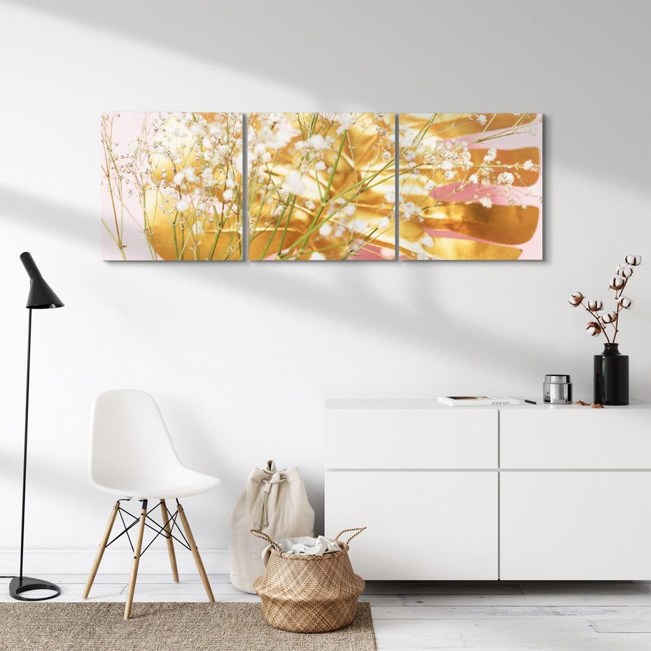 Obraz na płótnie 120x40 - Blask Natury - złote, liście