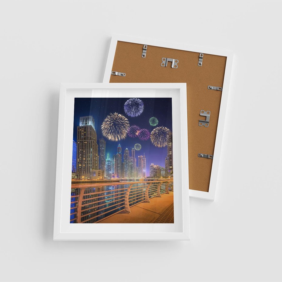 Plakat w ramie 40x50 - Fajerwerki Nowego Roku - nowy rok, fajerwerki - rama biała