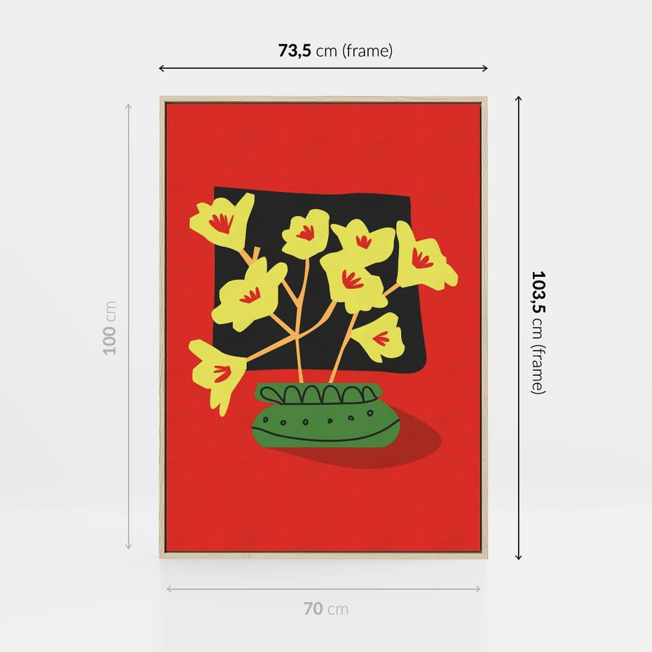 Obraz w ramie 70x100 - Abstrakcyjne Przenikanie - abstrakcyjne kwiaty, czerwone tło - rama drewno