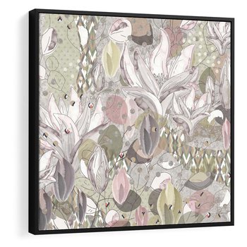 Obraz w ramie 50x50 - Pejzaże zatajonej duszy - połączenie tekstur, roślinne motywy - rama czarna