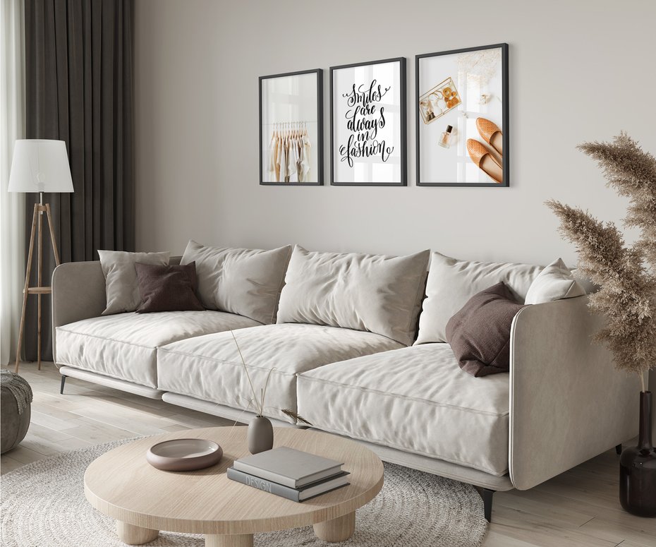 Zestaw obrazy w ramie 50x70 galeria - Moda, fashion, uśmiech, napis - rama czarna