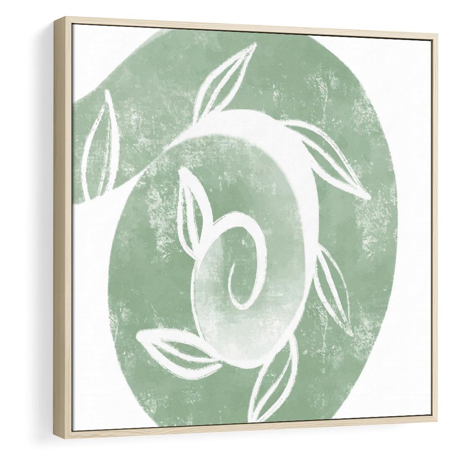 Obraz w ramie 50x50 - Zielony Świat Odpoczynku - abstrakcyjny zielony motyw, skandynawski design - rama drewno