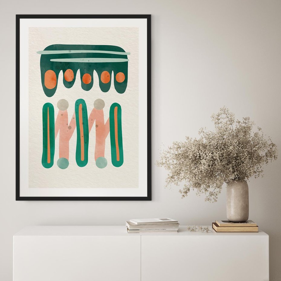 Plakat w ramie 40x50 - Zaklęte Wzory Natury - przypadkowe abstrakcyjne wzory, pomarańczowy i zielony - rama czarna