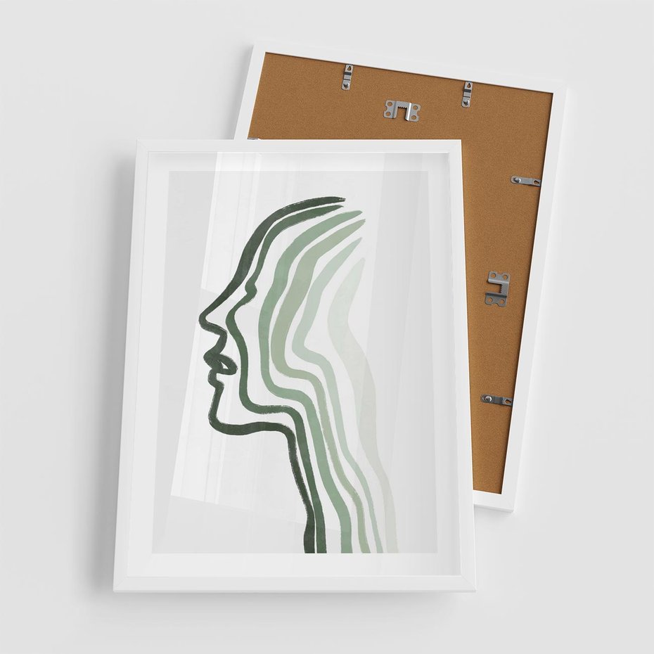 Plakat w ramie 50x70 - Zielony Profil - abstrakcja, zielony portret z profilu - rama biała