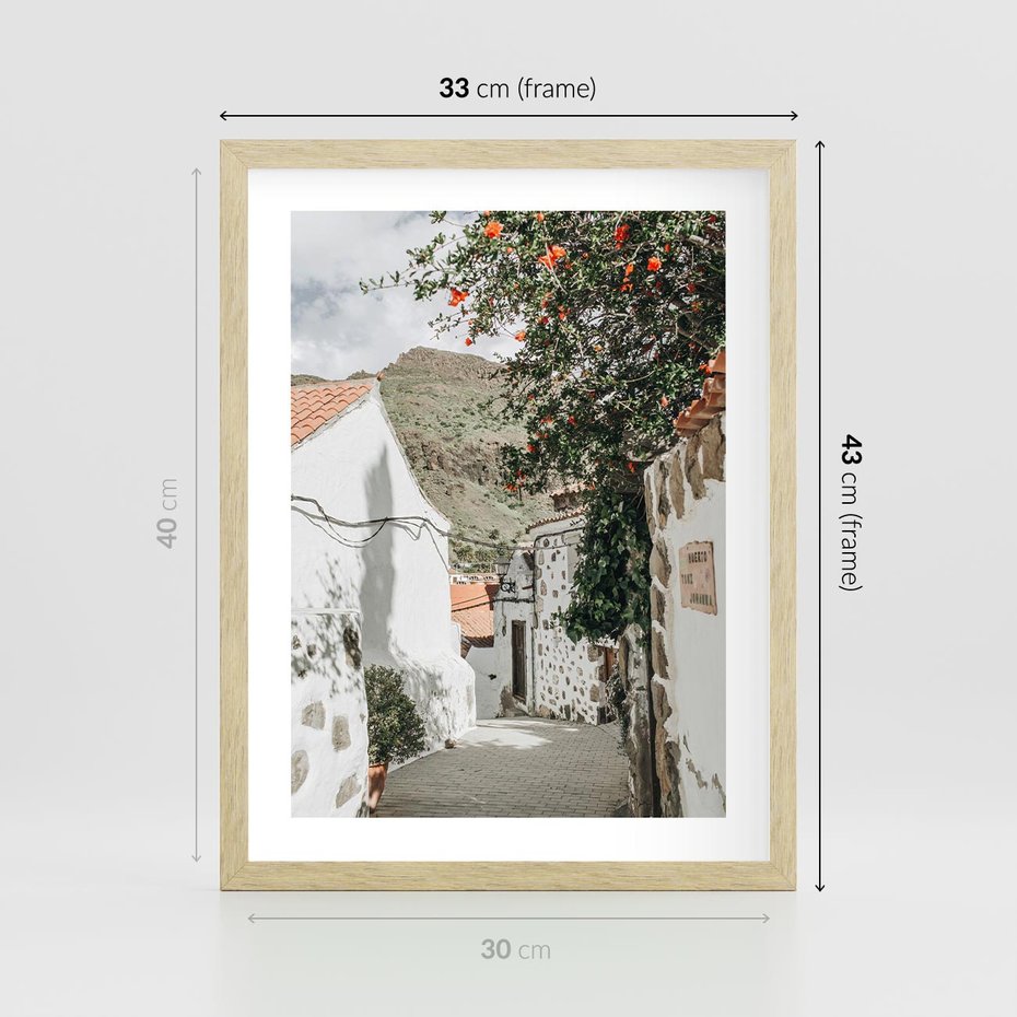 Plakat w ramie 30x40 - Południe Europy - śródziemnomorski krajobraz, uliczka we włoszech - rama drewno