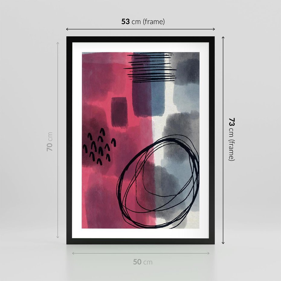 Plakat w ramie 50x70 - Formy w Różu i Granacie - abstrakcja, różne formy - rama czarna