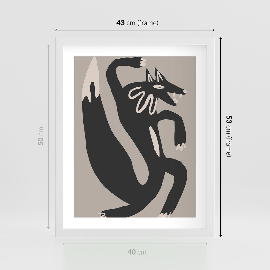 Plakat w ramie 40x50 - Strukturalne Odbicia Północy - skandynawska sztuka, lis - rama biała