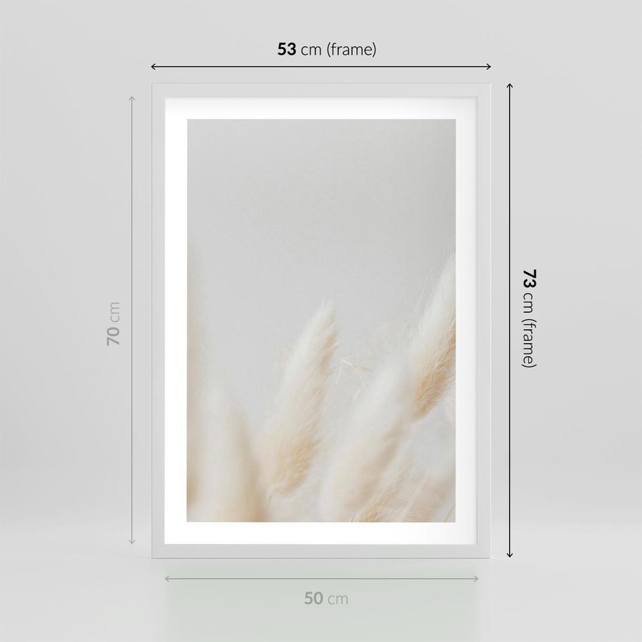 Plakat w ramie 50x70 - Biały Spokój - białe trawy, suche trawy pampas - rama biała
