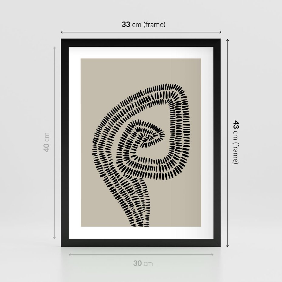 Plakat w ramie 30x40 - Nowoczesne Spektrum Wyobraźni - boho plakat, czarne kropki kreski - rama czarna