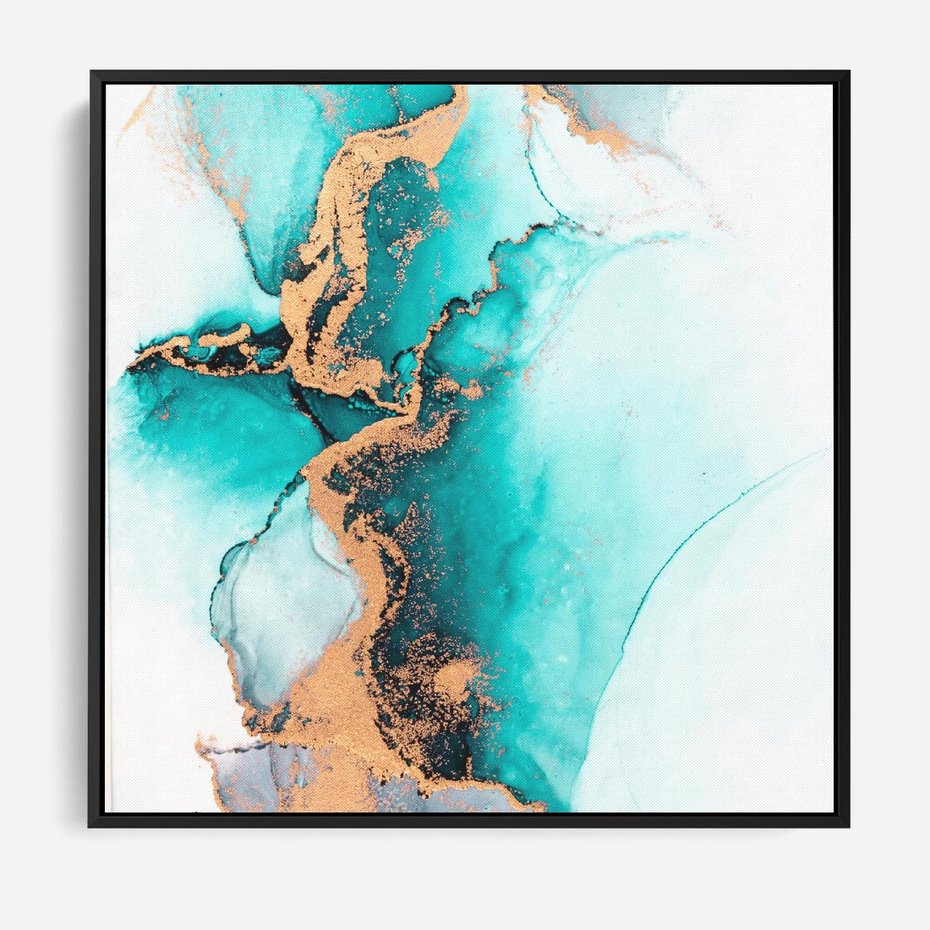 Obraz w ramie 50x50 - Elegancja i Subtelność - marmur, złoto - rama czarna