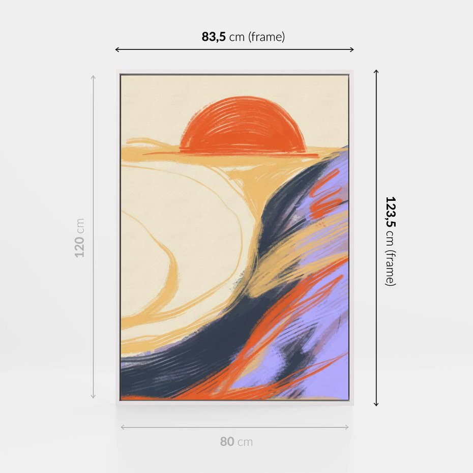 Obraz w ramie 80x120 - Pomarańczowy Horyzont - pastelowy krajobraz, nowoczesny plakat - rama biała