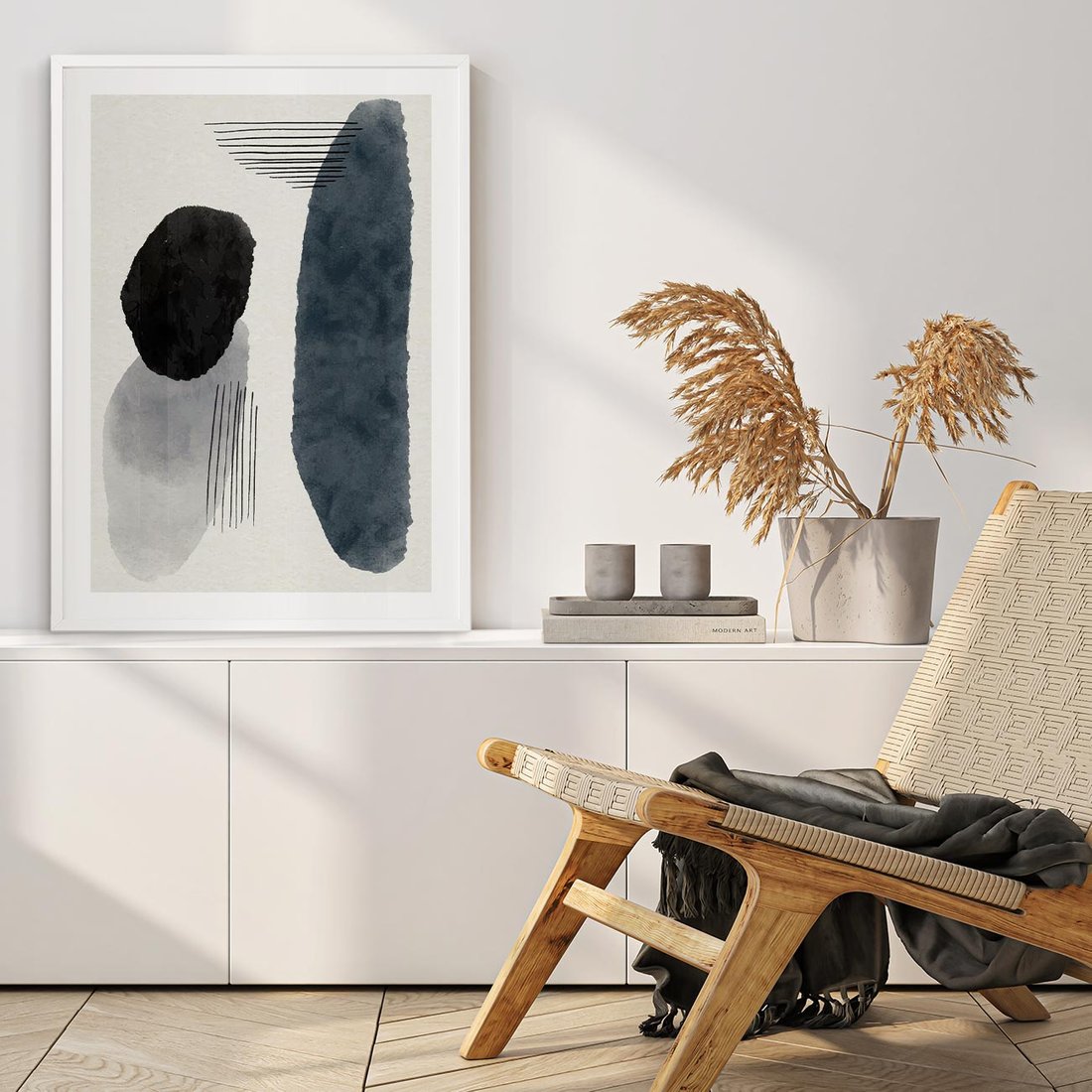 Plakat bez ramy 21x30 - Abstrakcyjna Gra Szarości - abstrakcyjna grafika, akwarela