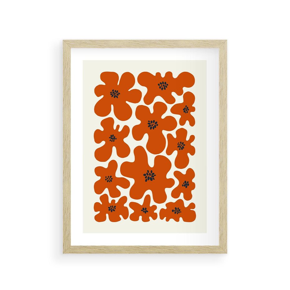 Plakat w ramie 30x40 - Wibracje Przestrzeni - abstrakcyjne czerwone kwiaty, kompozycja - rama drewno