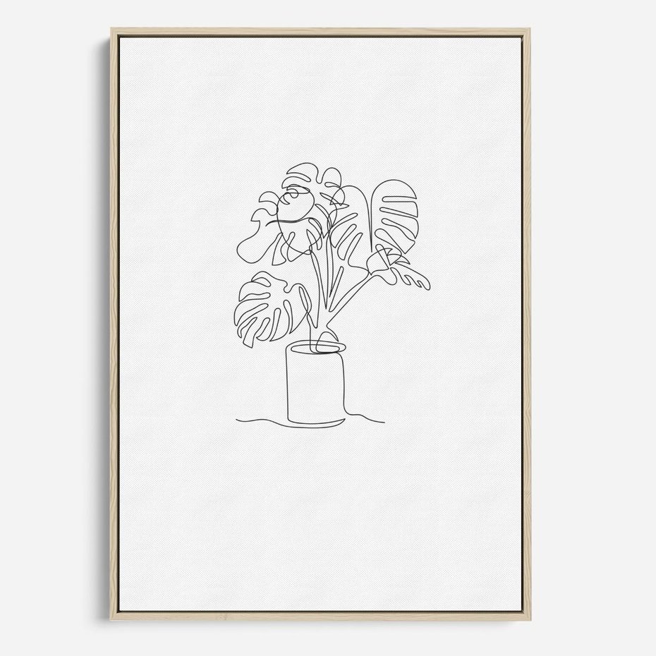 Obraz w ramie 80x120 - Tajemnicza Harmonia - sztuka one line, monstera - rama drewno