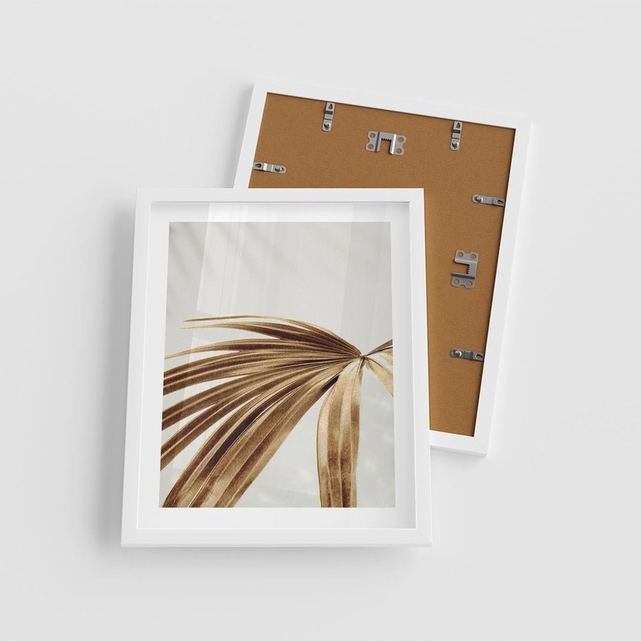 Plakat w ramie 40x50 - Egzotyczny Blask - złote, liście - rama biała