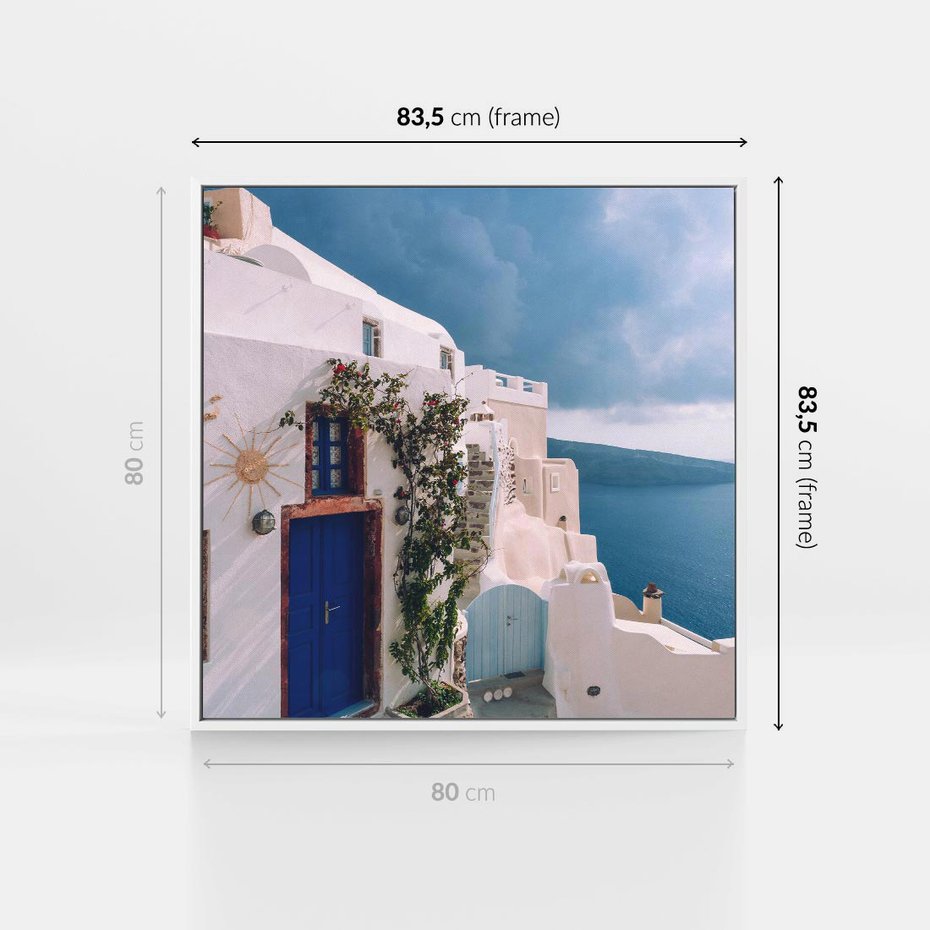 Obraz w ramie 80x80 - Urok Greckiej Wyspy - Santorini, Grecja - rama biała