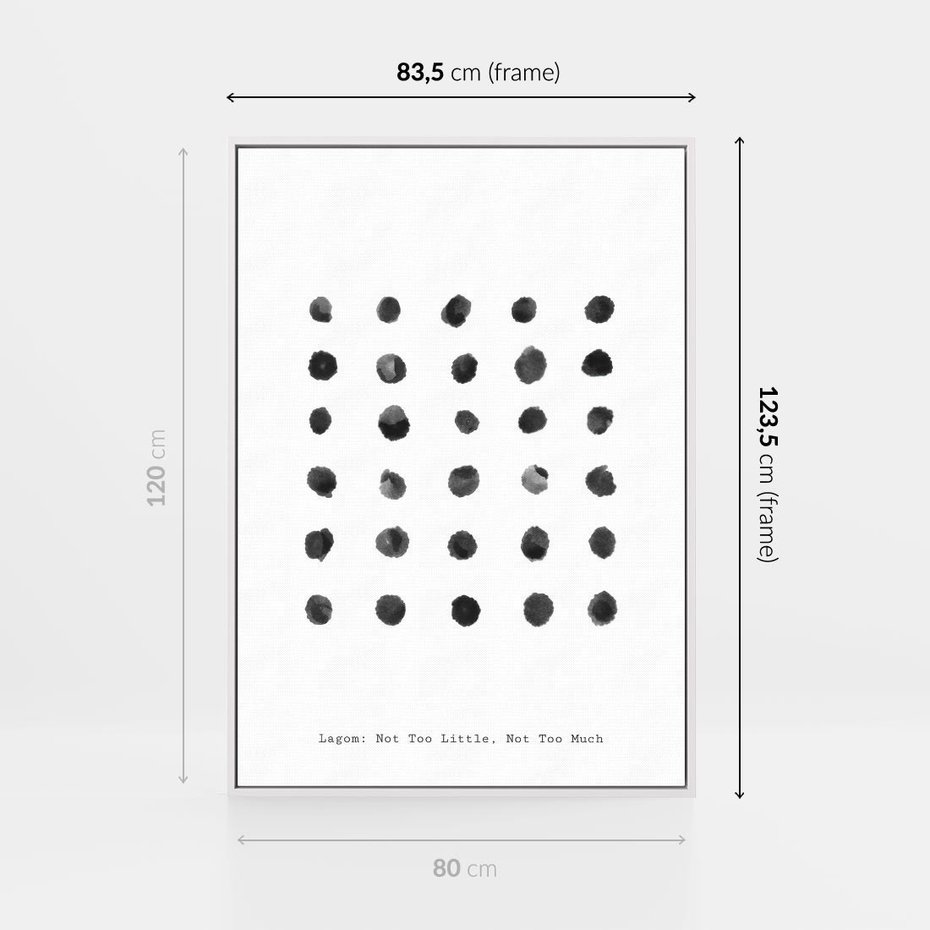 Obraz w ramie 80x120 - Boho Sztuka Wolości - minimalistyczny plakat, czarne kropki na białymtle - rama biała