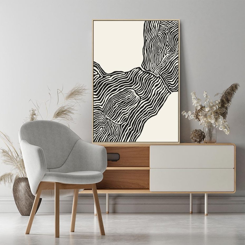 Obraz w ramie 50x70 - Migoczące Kontury - boho plakat, rycina - rama drewno