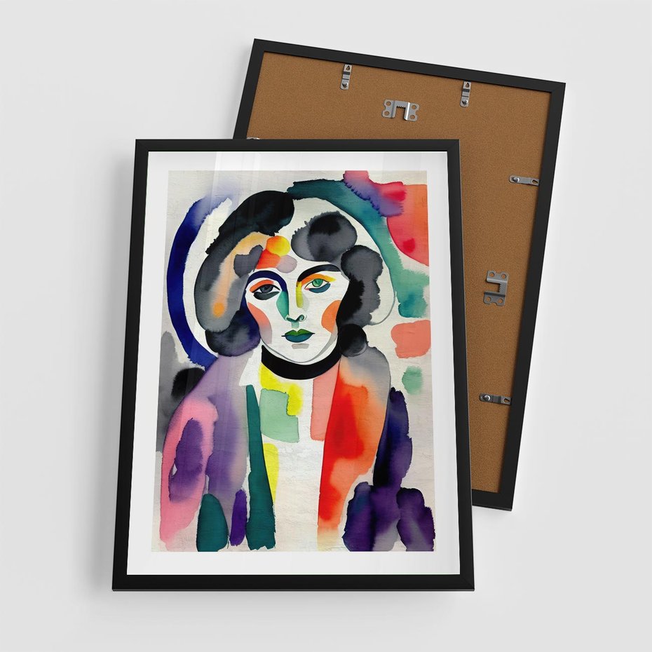 Plakat w ramie 50x70 - Subtelne Akwarelowe Ulotności - abstrakcyjny akwarelowy portret kobiety, rozmyte farby - rama czarna