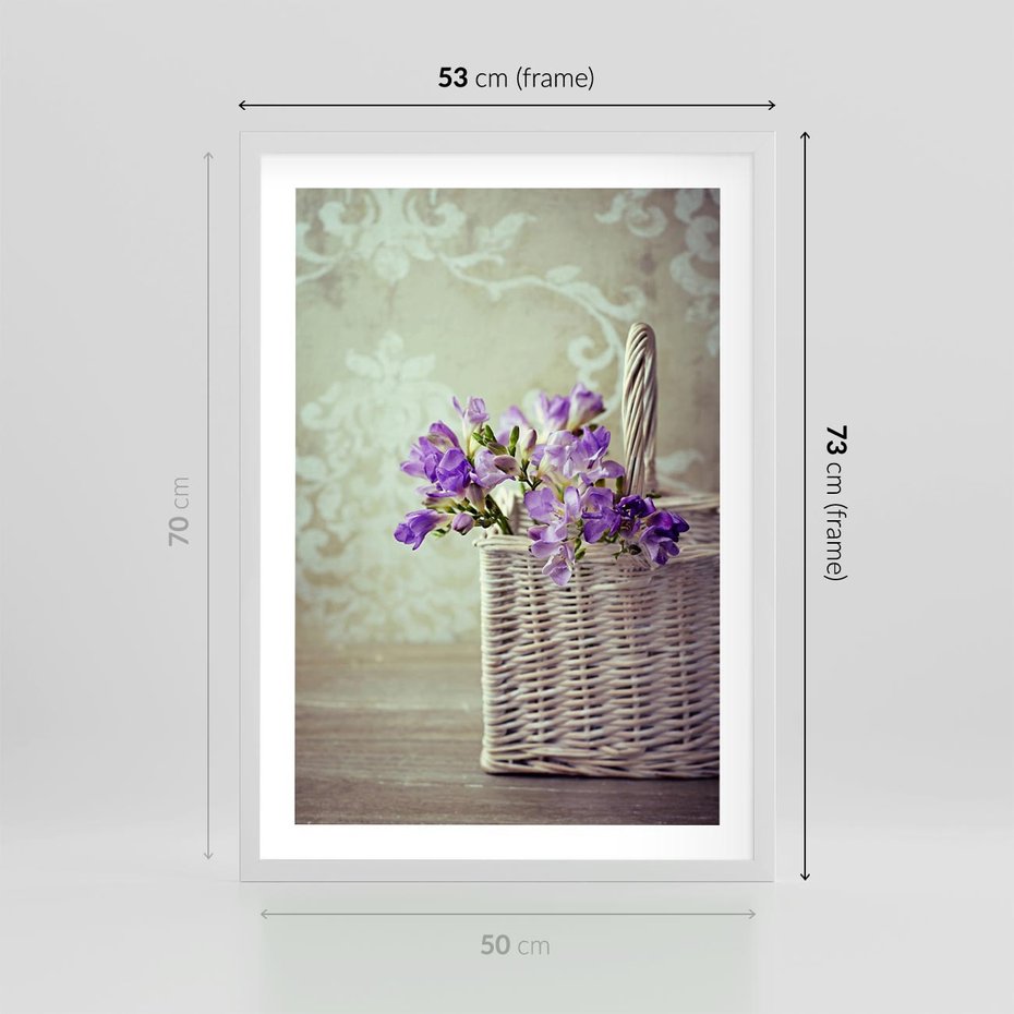 Plakat w ramie 50x70 - Kwiatowy koszyk - kwiaty, koszyk - rama biała