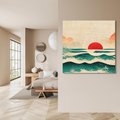 Obraz na płótnie 50x50 - Czerwone Melodie - japońska sztuka, zachód słońca nad oceanem