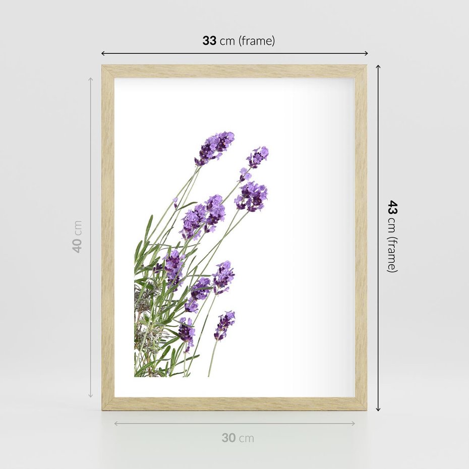 Plakat w ramie 30x40 - Delikatny Urok - lawenda, kwiaty - rama drewno