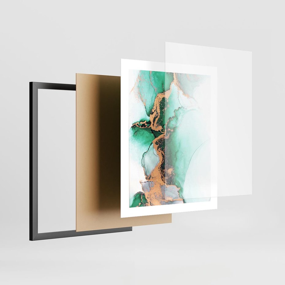 Plakat w ramie 40x50 - Marmur, Zieleń i Złoto - marmur, zieleń i złoto - rama czarna