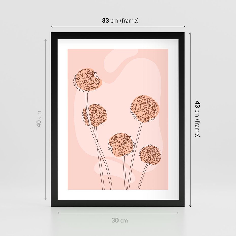 Plakat w ramie 30x40 - Rozkwitające Emocje - minimalistyczny plakat, pudrowe kwiaty - rama czarna
