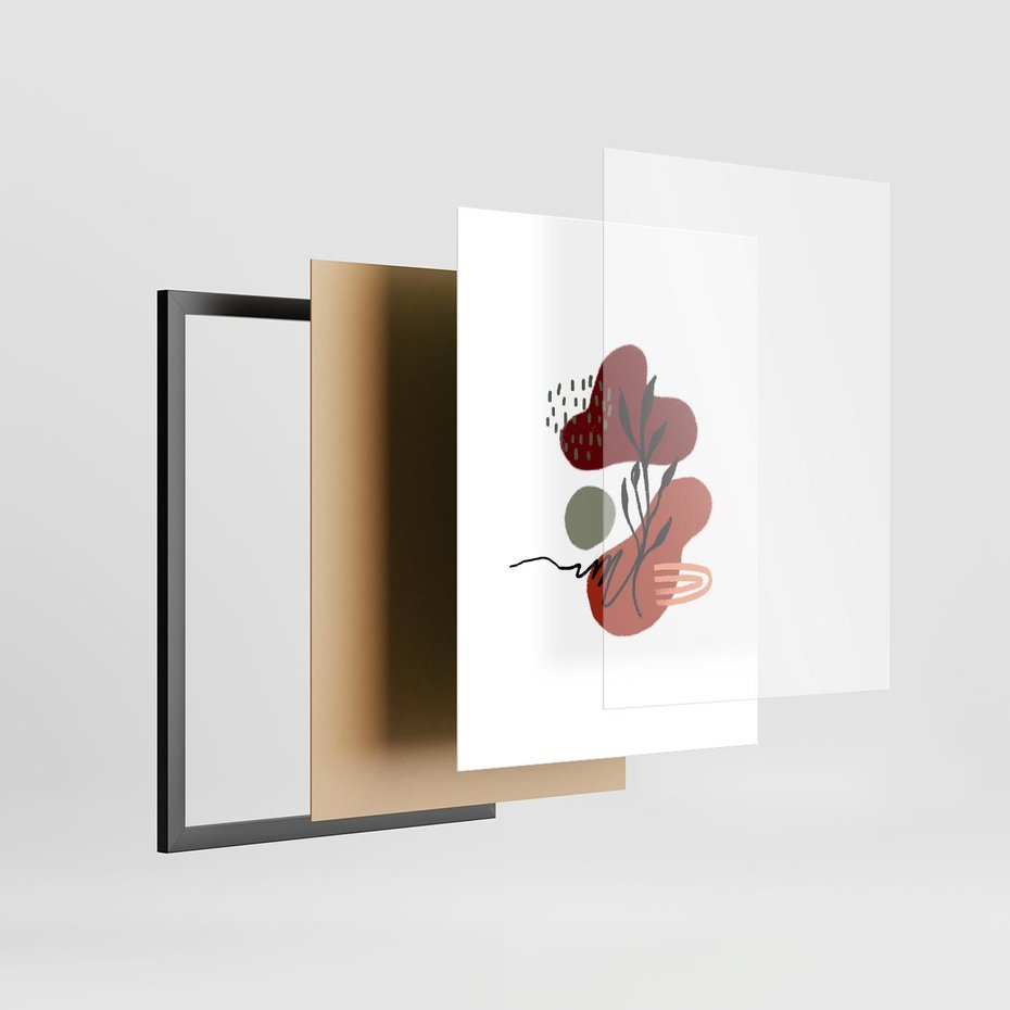 Plakat w ramie 30x40 - Migocące Kształty Liści - bstrakcyjna sztuka, boho kształty - rama czarna