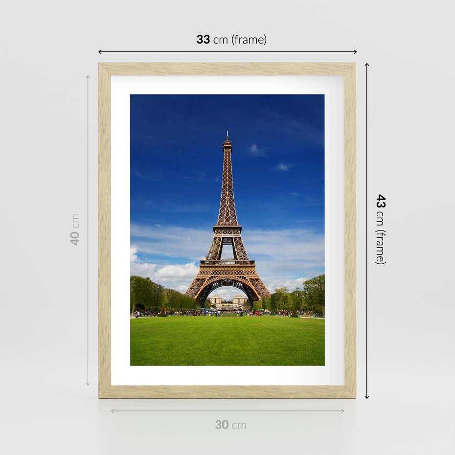 Plakat w ramie 30x40 - Eiffla: symbole Paryża - Eiffla, Paryż - rama drewno